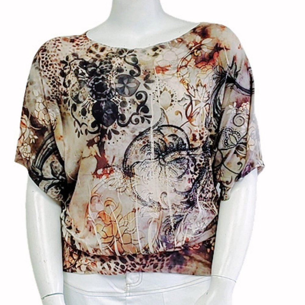 "French Blue" Women's Brown Print Top